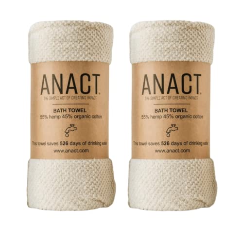Anact Hemp Textured Absorbent Spa Quality Bath Towel - 55% Hemp, 45% Organic Cotton - Natural, 2pcs
