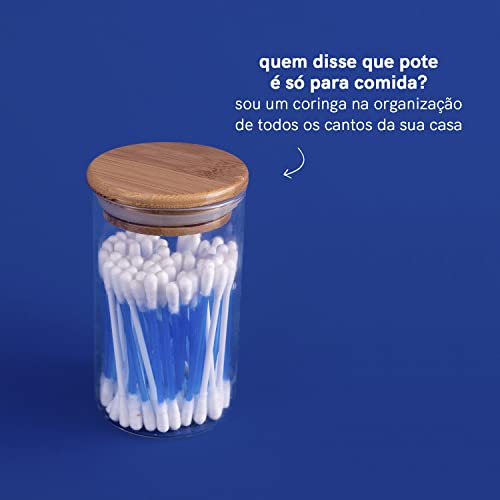 Pote Hermético de Vidro com Tampa de Bambu Flat 300ml - Oikos