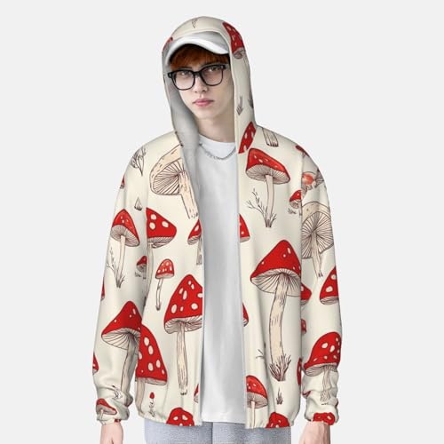 UPF 50+ Sun Protection Hoodie Long Sleeve Red White Mushroom Sun Shirt Rash Guard Fishing Shirts for Men4