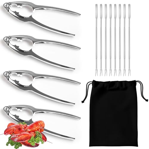 volila Cascador de Almendras y Pinzas para Marisco - Paquete de 4 Abre Almendras y 8 Pinzas para Extraer Fácilmente el Pescado - Producto Multiusos, Ideal para Nueces y Mariscos como Langostas