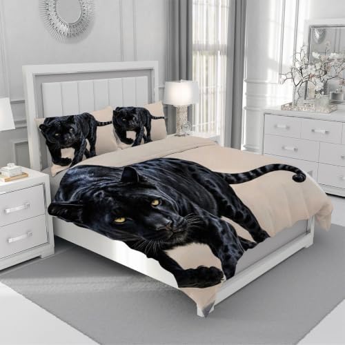 Linge de lit de haute qualité léopard 3D 140x200 cm noir avec fermeture cachée