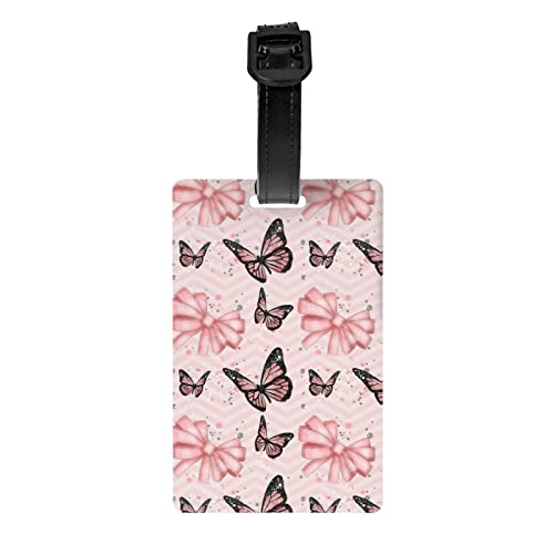Étiquette d'identification pour bagage - Papillon - Rose - Pour valise, sac de voyage - 1 pièce