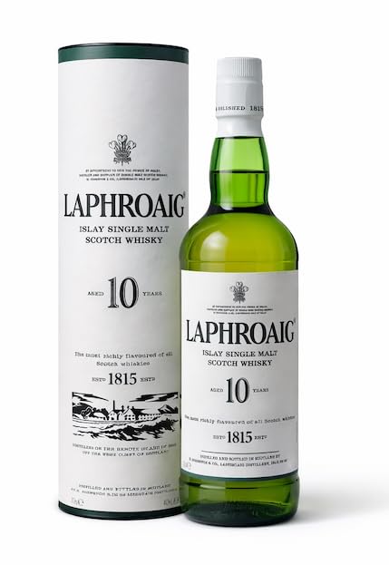 Laphroaig 10 Años Single Malt Escoces Peated Whisky Escoces, 40% - 700 ml - Islay -