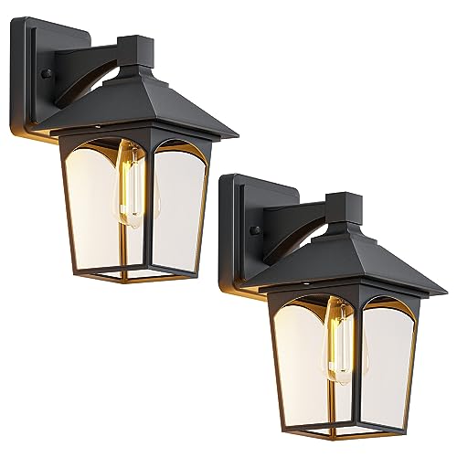 Outdoor Wall Light Fixtures Exterior Sconce Lamp with Glass Shape, 2-Pack Waterproof Outside Lantern for Porch Garage Doorway Entryway Patio