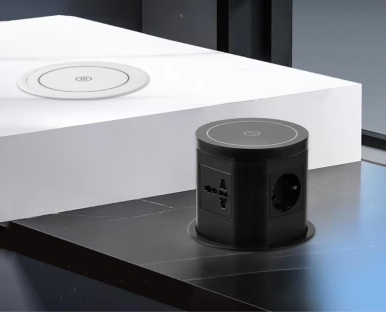 Audiovan Wireless Vertical Pop Up Box Socket 3 POPUP Power Plug Hidden Outlet with 10W Wireless Charger 2 USB Ports (A+C) 1 HdMI Port, 1 LAN for Kitchen Counter Conference Office (AVT-VMP-28)