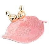 Happyyami Jewelry Dish Tray Birds Leave Flower Shape Ceramic Ring Dish Holder Decorative Trinket Tray Key Coin Holder for Bracelets Earrings Rings Pink