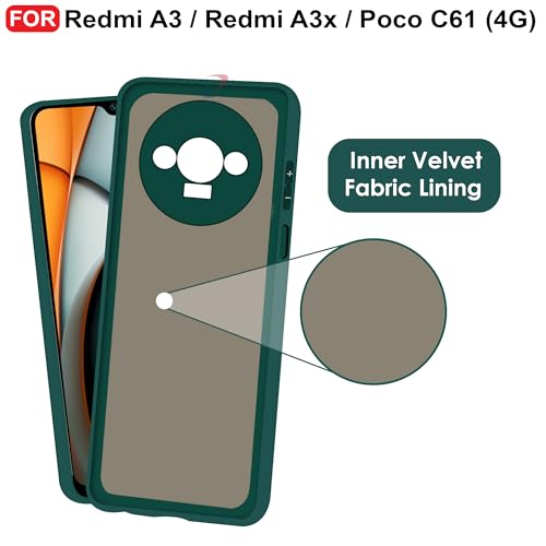 Image of CEDO Back Cover for Redmi A3 / Redmi A3x / Poco C61 (4G) | Camera Bump Protection & Inner Velvet Fabric Lining | Ultra Slim Matte Soft Rubberised Case Cover (Green)