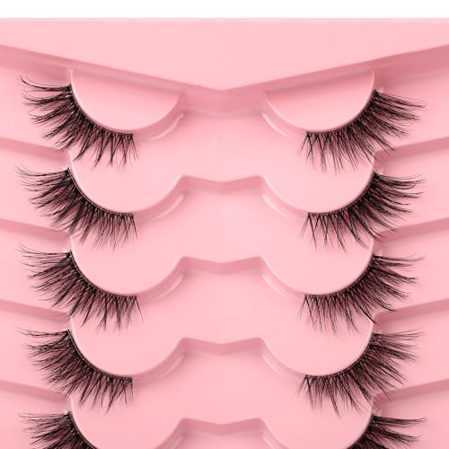 Image of Himirell False Eyelashes Natural Half Lashes Short Wispy Fluffy Soft Clear Band 1/2 Lashes Pack Cat Eye 3D Faux Mink 3/4 Eye Lashes Multipack By Himirell, Lash Clusters, Half Lash 6-16 mm