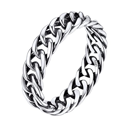 Silvora 925 Sterling Silver Cuban Link Rings, Wheat Chain Rings for Women Men Statement Stackable Jewelry for Men Size 6