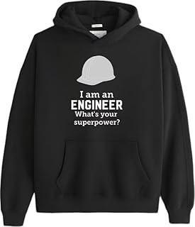 سترة بقلنسوة بعبارة I am an ENGINEER What's your superpower باللون الأسود