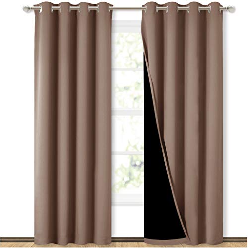 NICETOWN Cold Blocking Curtains, 100% Blackout Curtains Thermal, Noise Reduction and Privacy Curtains for Patio Door, Black Lined Blackout Drapes with Grommet Top, Cappuccino, 1 Pair, W52 x L84 by NICETOWN - Used condition - US$37.97