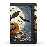 BTCOWZRV Trifold Canvas Wallet with Keychain, Modern Fashion Credit Card Holder Wallet for Men Women, Halloween Flying Bats Slim Wallets W/Zipper Coin Pocket, Novelty Birthday Gift