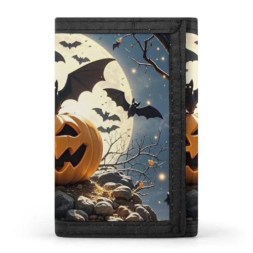 BTCOWZRV Trifold Canvas Wallet with Keychain, Modern Fashion Credit Card Holder Wallet for Men Women, Halloween Flying Bats Slim Wallets W/Zipper Coin Pocket, Novelty Birthday Gift