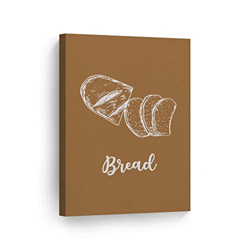 Smile Art Design Bread Brown Drawing Lettering Kitchen Canvas Wall Art Print Restaurant Cafe Dining Room Farmhouse Decor Modern Housewarming Gift Ready to Hang 22x15