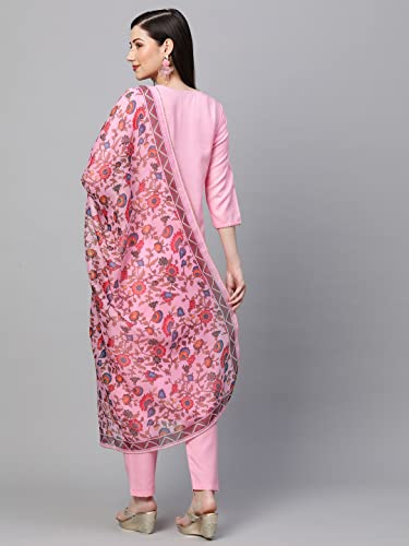 Image of GoSriKi Women's Cotton Blend Straight Printed Kurta with Pant & Dupatta (Authentic-GS)