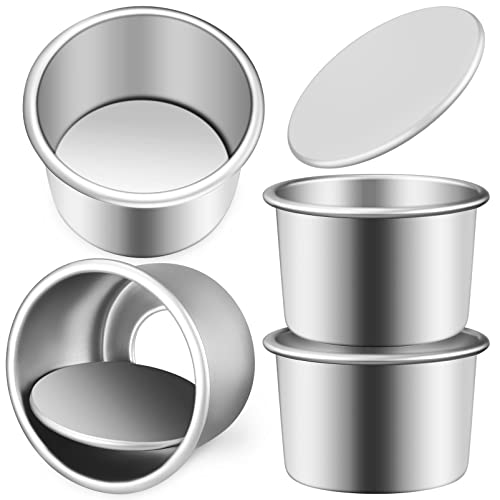 MOLUCKFU 4 Pcs Small Round Cake Tins with Removable Bottom Aluminum Alloy Baking for Home Baking Scratch Design for Daily Use and Celebrations