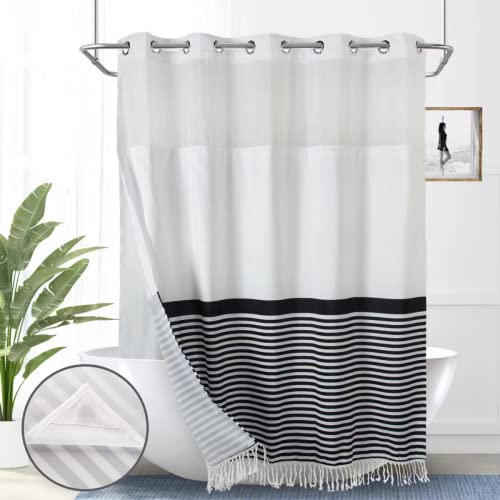 Ecoehoe Hotel Grade Ringless Shower Curtain with Magnets Removable Liner - Thick Fabric Bath Curtain with Tassel Machine Washable 71