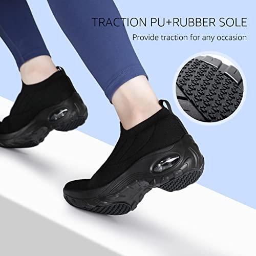Image of STQ Walking Shoes for Women Slip on Sock Sneakers Non Slip Air Cushion | Cushion Slip On Sock Shoes for Daily Wear, Lightweight Breathable Mesh for Jogging, Traveling, Nursing & All-Day Standing