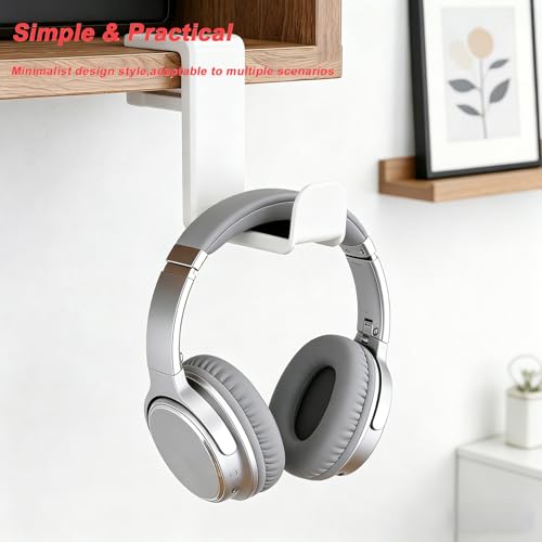 Image of Universal Headphone Hook & Headset Holder, White | 360 Swivel, Under Desk Hook, Cable Management Clip, Universal Fit