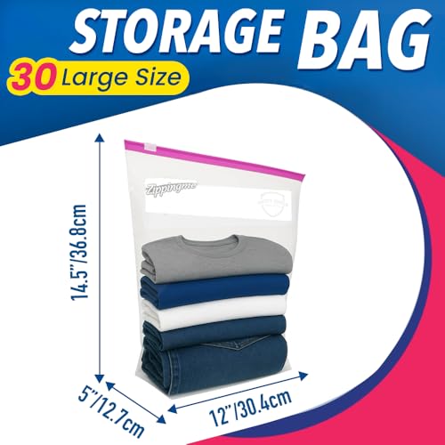 Image of Reusable Transparent Storage Bags with Slider Zip Lock | 30 Large Size (12 inchx14.5 inch with 5 inch Bottom) | Ziplock Pouch or Bag for Clothes, Shoes, Saree & Travel Packing | Zipper Pouch