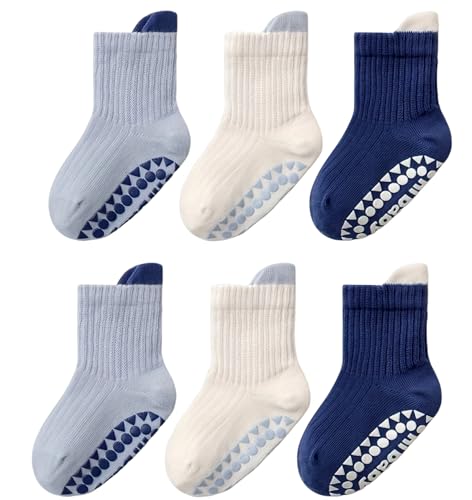 Best Toddler Socks with Grips for Safety and Comfort 15 XuoAz 6 Pairs Toddler Boys Grips Socks Non Slip Kids Baby Girls Crew Cotton Socks with Grippers
