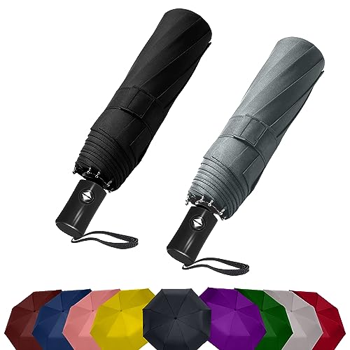 Image of SIEPASA Two Packs Auto Open & Close Small Travel Umbrella Compact for Backpack-Umbrellas for Rain, Windproof Lightweight Strong Mini Portable Umbrellas for Men and Women.& Black, 2 Pack