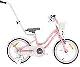sun baby Heart Bike Vélo pour Une Fille 12 14 16 Pouces, Vélo Enfant 2 6 Ans, avec Barre de poussée, Panier, Sonnette (Rose, 16 Pouces)