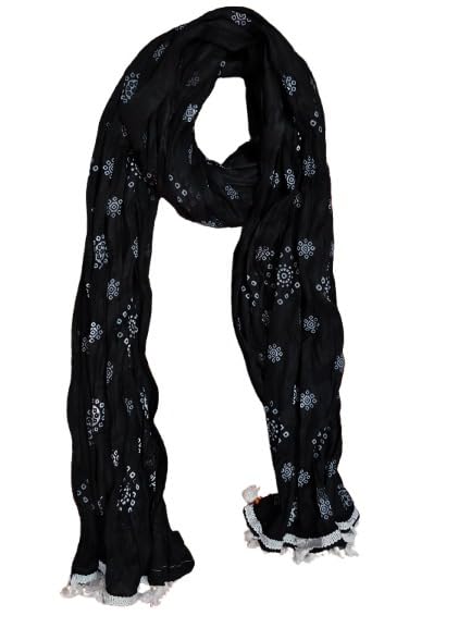 Image of Women Dupatta Blue Marble Print Crinkle Scarf