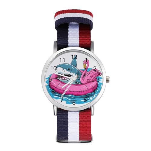 Shark Flamingo Swim Ring Funny Wrist Watches for Men Women Fashion Graphic Watch for Work Workout
