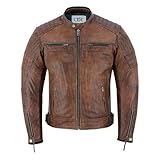 BTR BORN TO RACE Men's Motorbike Leather Jacket Distress Zip Up Bikers Riding Protection Motorcycle Leather Jackets (US, Alpha, XX-Large, Regular, Regular, Natural Antique Brown-Jacket)