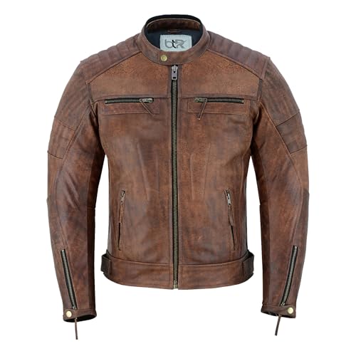 BTR BORN TO RACE Men's Motorbike Leather Jacket Distress Zip