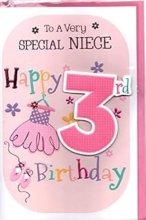 Niece 3rd Birthday Card ~ to A Special Niece On Your 3rd Birthday ~ Pink Dress, Ballet Shoes and Flowers Design Size 23cm x 16cm 