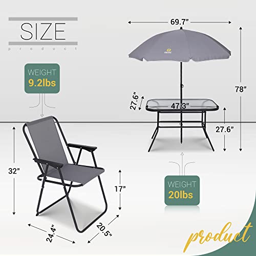 Nice C Patio Furniture Set, 8 Piece Patio Dining Set, Garden Outdoor Furniture Table Set With Tilted Removable Umbrella, Glass Table, And 6 Folding Chairs (Grey) #TOP4