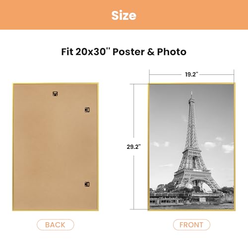 Image of upsimples 20x30 Picture Frame Gold 3 Pack, Scratch-Proof Poster Frames 20 x 30 for Photo Gallery - Slide-In Strips, Horizontal or Vertical Wall Mounting