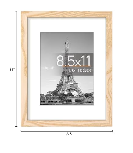 Image of upsimples 8.5 By 11 Picture Frame, Display Pictures 6x8 with Mat or 8.5 x 11 Without, Wall Hanging Photo Frames, Natural Style, 1 Pack