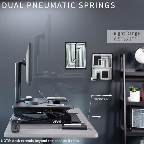 Image of VIVO Black 32 inch Standing Desk Converter, DESK-V000VS | Height Adjustable, Stand Up Desk Riser, Wide Keyboard Tray, Dual Monitor and Laptop Workstation, Black Frame, V Series