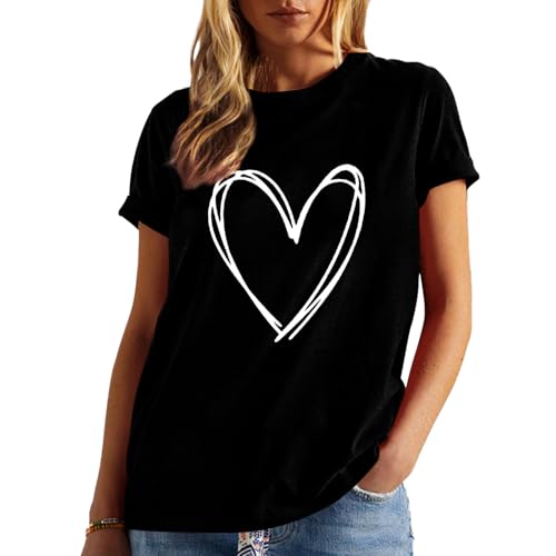 Image of Valentines Shirts for Women Valentine Love Heart Printed Graphic Tshirt Cute Girls Casual Top