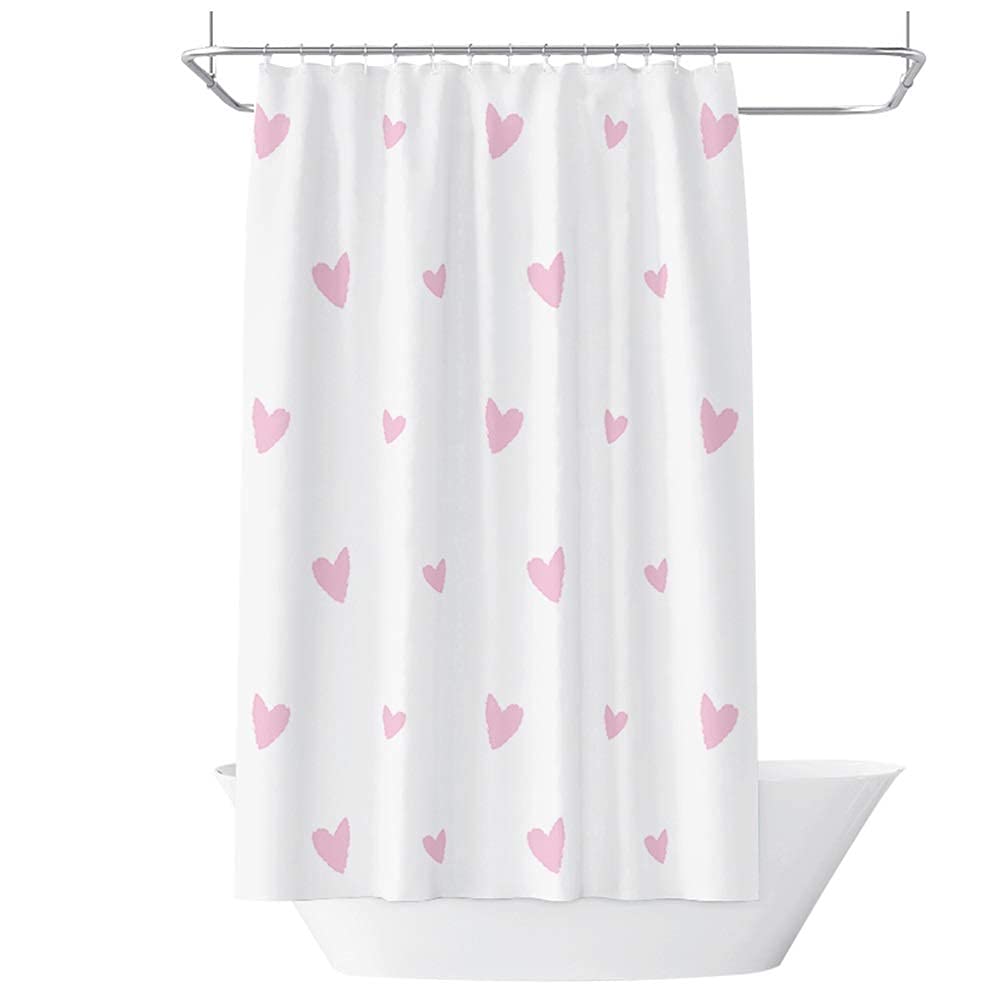 Rideau de douche long pour baignoire familiale motif amour et crochets de bain