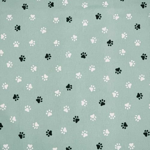 Image of Novelty Designer Prints Cotton Rich Linen Look Quilting Craft Project Cushion Curtain Furnishing Upholstery Home Fabric Material | 55" - 140 cm Wide (per Metre, Paws Duckegg)