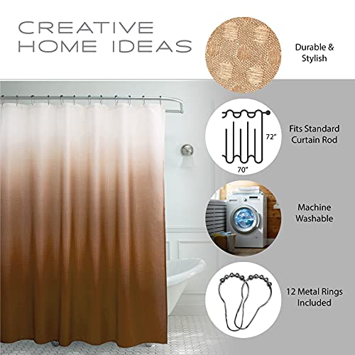 Creative Home Ideas - Textured Fabric Shower Curtain Set, Includes 12 Easy Glide Metal Rings, Modern Bathroom Décor, Machine Washable, Measures 70" X 72", Chocolate Brown Ombre #TOP3
