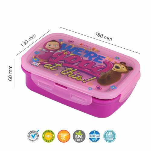 Image of SKI Snap Lock Steel Lunch Box with Steel Removable Container, A Small Inner Container & Spoon (Masha & The Bear)