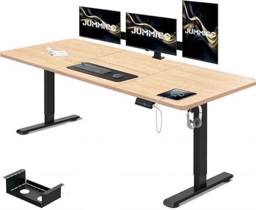 Bild 9 - JUMMICO Höhenverstellbarer Schreibtisch 160 x 80 cm mit Kabelwanne, Höhenverstellbar Elektrisch Stehpult mit USB-Buchse, Computertisch, Ergonomischer Steh-Sitz Tisch, Bürotisch, Vintage-Braun