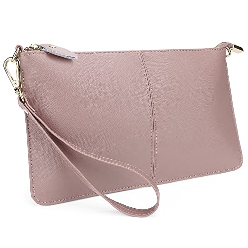 Image of YALUXE Genuine Leather Wristlet Handbags Purses Cell Phone Pocket Clutch Wallet Crossbody Bags for Women