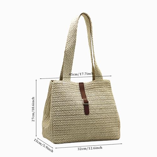Sac de plage en paille beige avec grande sangle réglable
