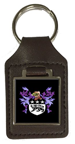 Llavero de cuero marrón con escudo grabado para hombre organizador de llaves elegante