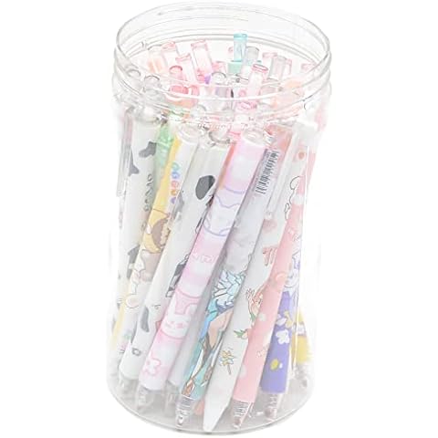 YIKANGHENG 30 Pcs Fine Point Cute Pens With a Pen Holder, 0.5mm 30 Different Random Styles Black Ink Kawaii Gel Pens for Office, Study, Gift and Home Supplies (30) Cover