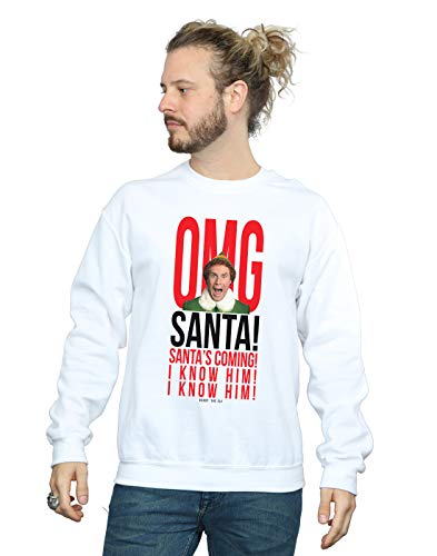 Absolute Cult Elf Men's OMG Santa I Know Him Sweatshirt White Medium