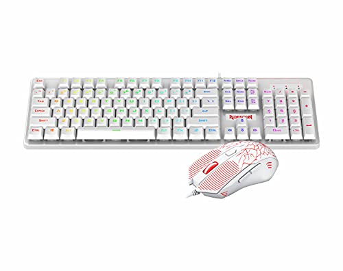 Redragon S107 Gaming Keyboard and Mouse Combo Wired Mechanical Feel RGB LED Retroiluminado Teclado 3200 DPI Gaming Mouse para PC con Windows (blanco)