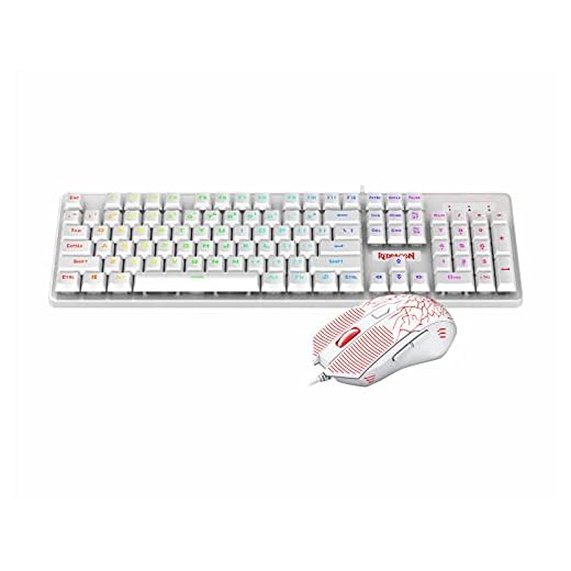 Redragon S107 Gaming Keyboard and Mouse Combo Wired Mechanical Feel RGB LED Backlit Keyboard 3200 DPI Gaming Mouse for Windows PC (White)