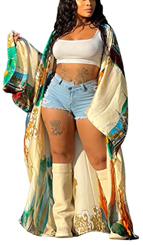 Image of Kimono Cardigan for Women Long Boho Satin Kimono Robes Plus Size Open Front Beach Swimsuit Cover Ups Lightweight Duster